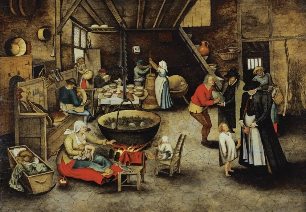 Pre-industrial revolution kitchen - open hearth - open fireplace - Old kitchen